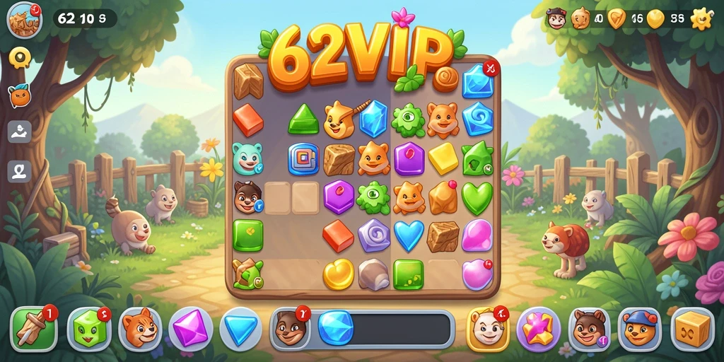 Tampilan gameplay seru dan interaktif Game Match-3 62VIP.