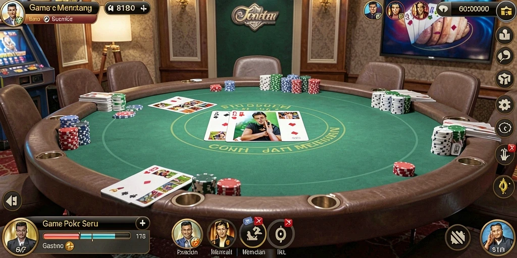 Tampilan utama gameplay Poker yang mendebarkan.