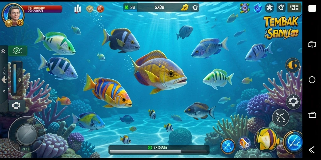 Gameplay GX88 dengan aksi Tembak Ikan yang seru.