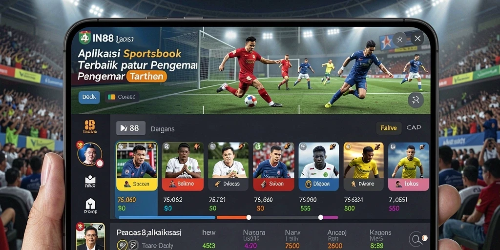 Tangkapan layar IN88 menampilkan antarmuka aplikasi Sportsbook yang menarik.