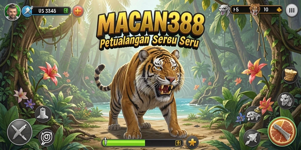 Tampilan gameplay <strong>MACAN388</strong> yang sedang berlangsung dengan elemen petualangan yang menantang.