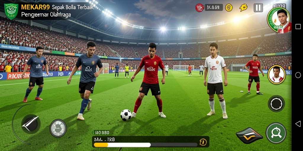 Tampilan memukau dari gameplay sepak bola yang mendebarkan.