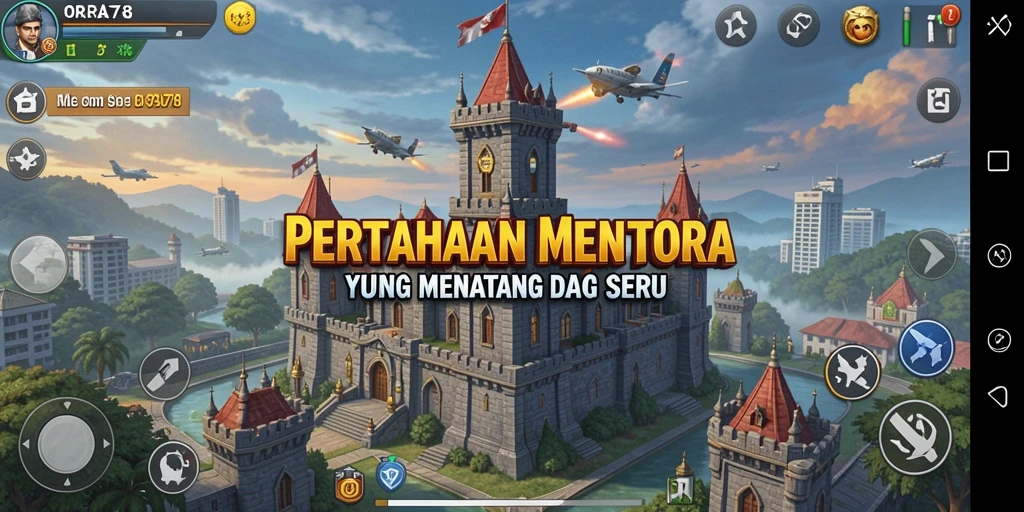 Tangkapan layar gameplay ORA78 menunjukkan pertarungan epik di Tower Defense.