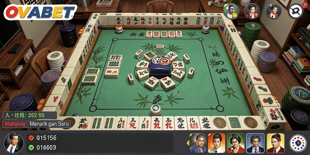 Gambaran gameplay Mahjong yang mendebarkan di OVABET.