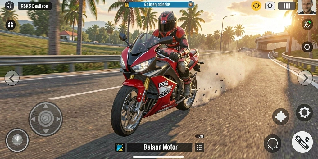 Gameplay R6R6 menampilkan balapan motor yang seru dan menegangkan.